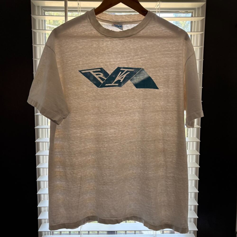 Vintage 1980s Triva T-Shirt Men's Size L White Flowy Worn